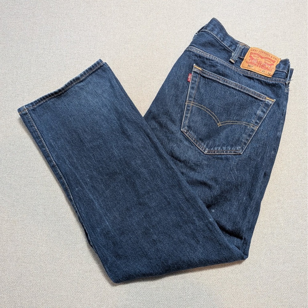 Levis 501 Mens Original Fit Jeans 42x32 Dark Wash Button Fly Denim Straight